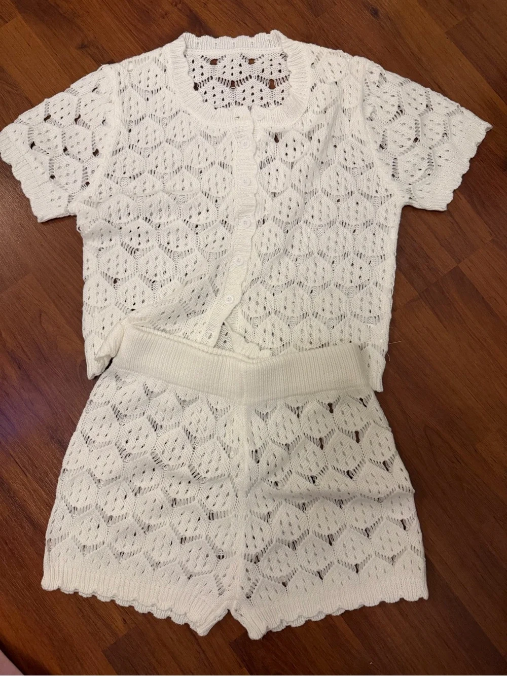 Kids White Crochet Knit Two-Piece Set